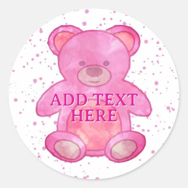 Niedlicher Babybär in rosa, benutzerdefinierter Te Runder Aufkleber (Vorderseite)