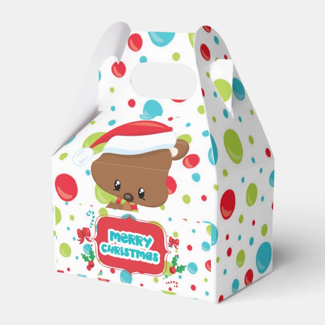 Niedlicher Babybär mit Weihnachtsmannmütze Frohe W Geschenkschachtel (Vorderseite)