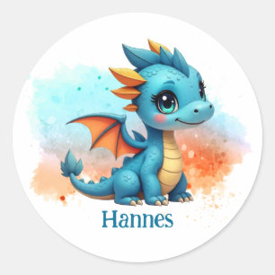 Niedlicher Babydrache blau orange Kinder Runder Aufkleber