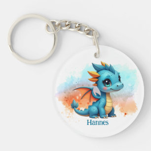 Niedlicher Babydrache blau orange Schlüsselanhänger