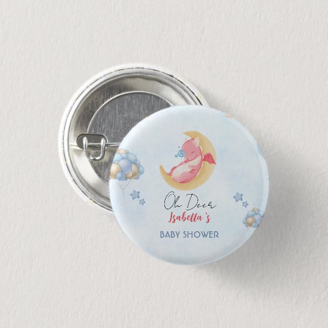 Niedlicher Babydrache Dinosaurier Ballon Babydusch Button (Vorne & Hinten)