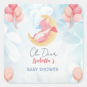 Niedlicher Babydrache Dinosaurier Ballon Babydusch Quadratischer Aufkleber