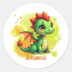 Niedlicher Babydrache grün orange - Kinder Runder Aufkleber
