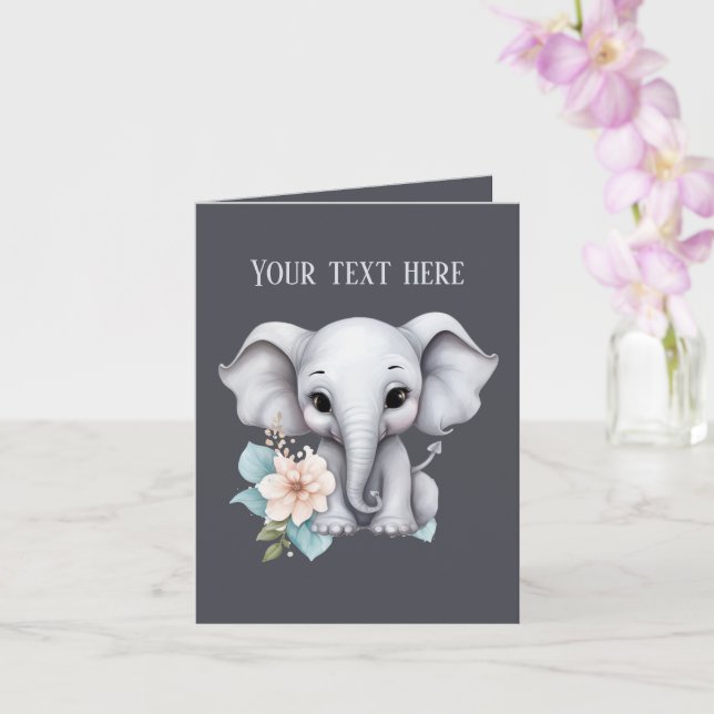 Niedlicher Babyelefant fügt beliebigen Text hinzu Karte (Orchidee)