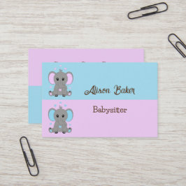 Niedlicher Babyelefant in Rosa und Blau - Babysitt Visitenkarte