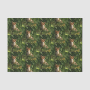 Niedlicher Babyfox in einem grünen Waldmuster Seidenpapier