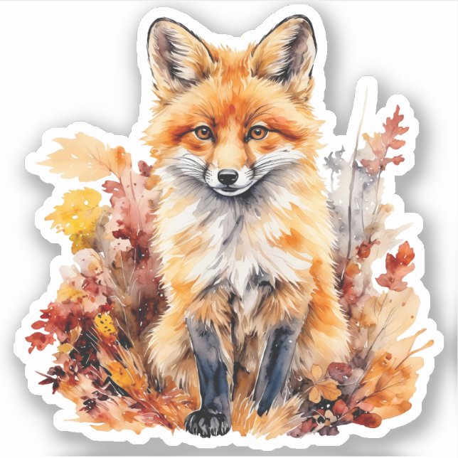 Niedlicher Babyfox und farbenfrohe Blätter Aufkleber (Vorderseite)
