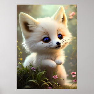 Niedlicher Babyfuchs in wild lebenden Blume Poster