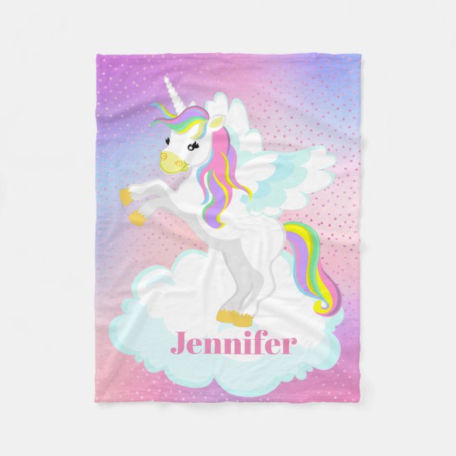Niedlicher Babymädchen Unicorn addieren Fleecedecke (Vorderseite)