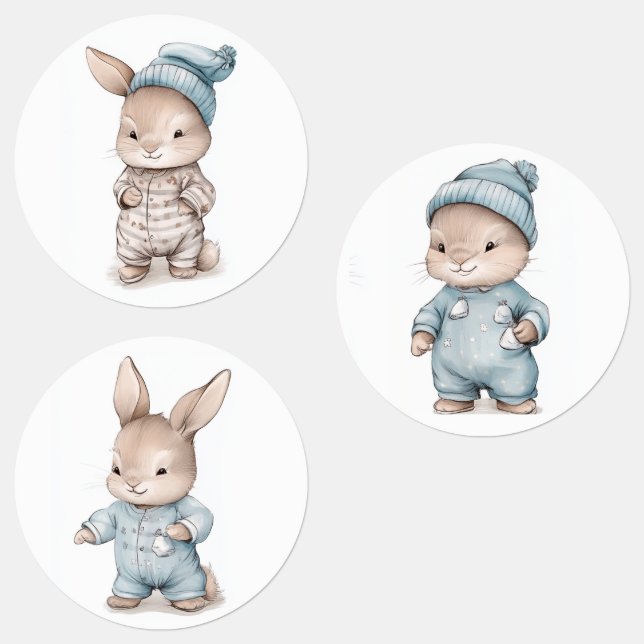 Niedlicher Babyrabbinenaufkleber in Schlafanzug Etiketten (Gruppe)