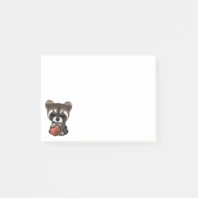 Niedlicher BabyRaccoon, der mit Basketball spielt Post-it Klebezettel (Vorderseite)