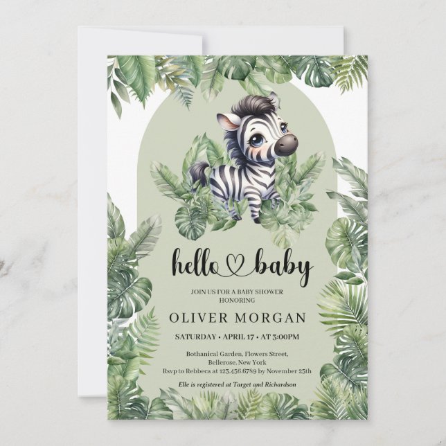 Niedlicher Babyzebra Tropische Vegetation Einladung (Vorderseite)