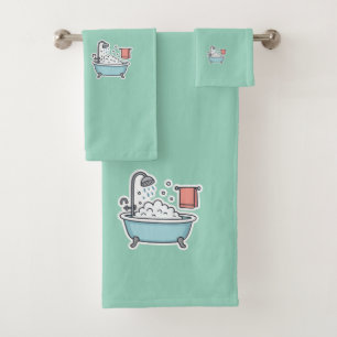 Niedlicher Badewanne-Aufkleber mit Blasen und Hand Badhandtuch Set