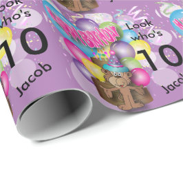 Niedlicher Ballon-Affe-lila Kindergeburtstag Geschenkpapier