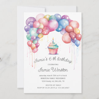 Niedlicher Ballon Arch Cupcake Kindergeburtstag Einladung