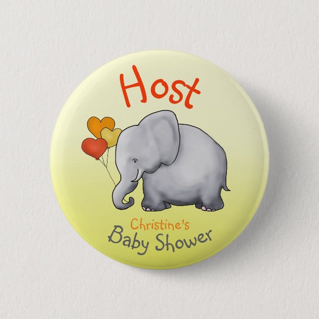 Niedlicher Ballon-Elefant-Baby-Duschen-Wirt Button (Vorderseite)