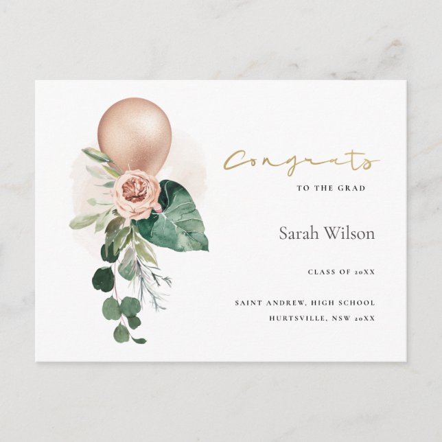 NIEDLICHER BALLOON FLORAL GRAD GLÜCKWUNSCH ANKÜNDI POSTKARTE (Vorderseite)
