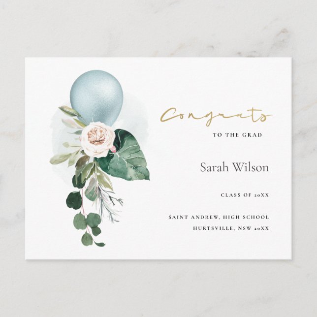 NIEDLICHER BALLOON FLORAL GRAD GLÜCKWUNSCH ANKÜNDI POSTKARTE (Vorderseite)