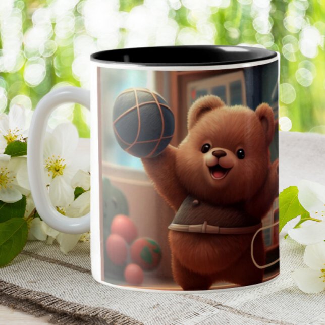 Niedlicher Bär Basketball Personalisiert Zweifarbige Tasse (Von Creator hochgeladen)