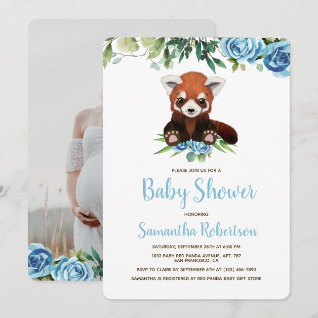 Niedlicher Bär Blue Boy Baby Dusche Foto Einladung (Vorne/Hinten)