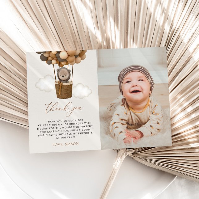 Niedlicher Bär, Braunbäume, erster Geburtstag Dankeskarte (Von Creator hochgeladen)