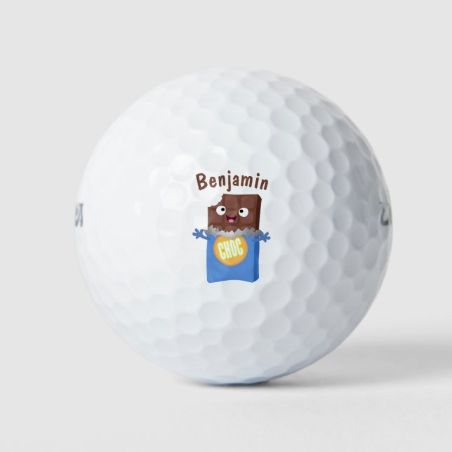 Niedlicher Bar-Cartoon-Charakter mit Schokoladenko Golfball (Vorderseite)