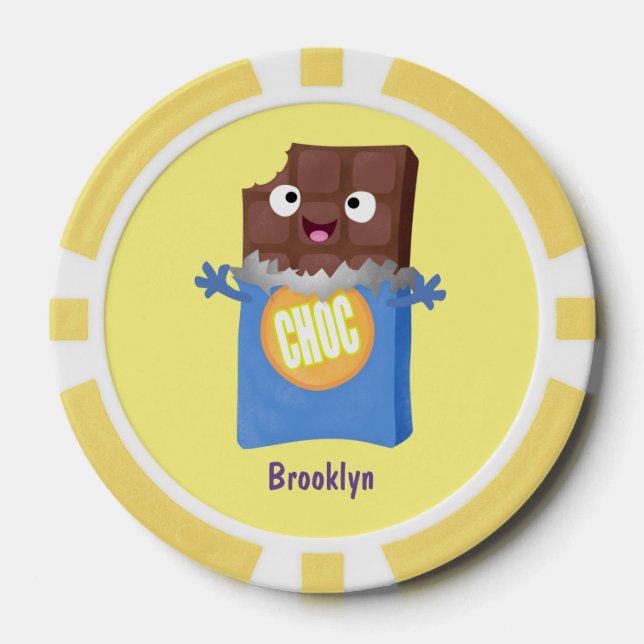 Niedlicher Bar-Cartoon-Charakter mit Schokoladenko Pokerchips (Vorderseite)