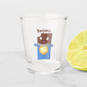 Niedlicher Bar-Cartoon-Charakter mit Schokoladenko Schnapsglas