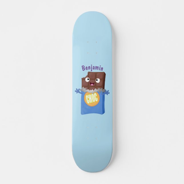 Niedlicher Bar-Cartoon-Charakter mit Schokoladenko Skateboard (Vorne)