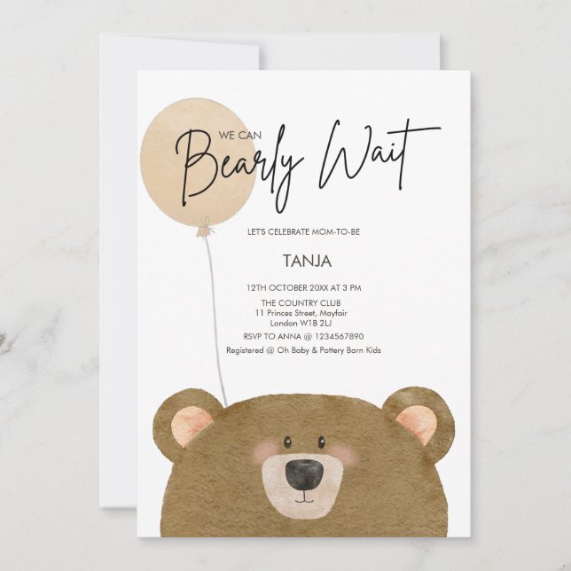 Niedlicher Bär, den wir frühzeitig abwarten können Einladung (Vorderseite)