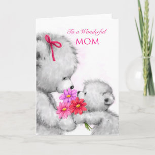 Niedlicher Bär, der Blume gibt, glücklicher Mutter Karte