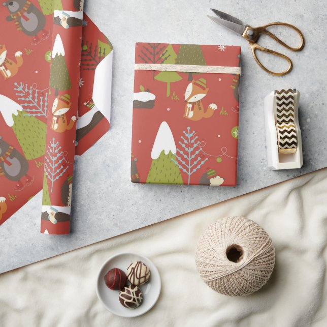 Niedlicher Bär, Fox & Igel Kinder Urlaub Funny Geschenkpapier (Kunsthandwerk)