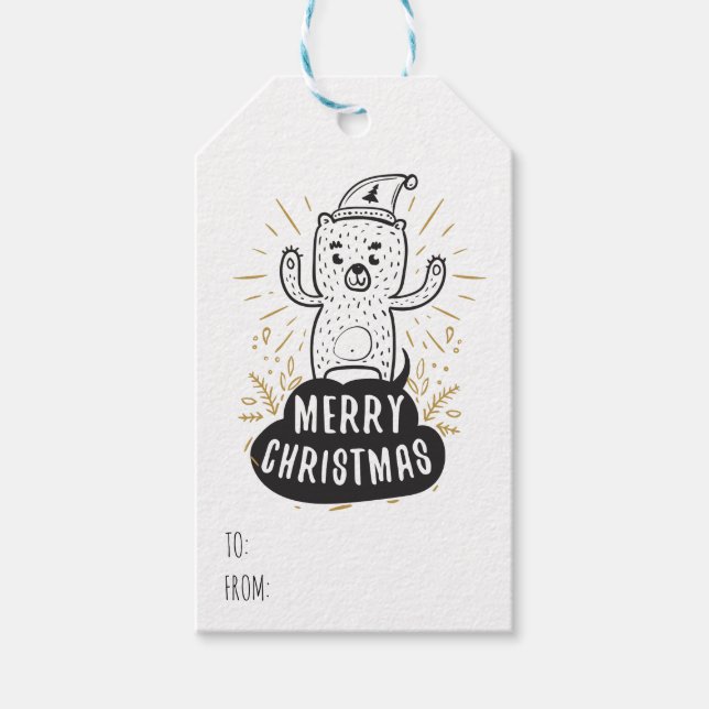 Niedlicher Bär frohe Weihnachten bis von Vorlage Geschenkanhänger (Vorderseite)