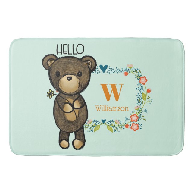 Niedlicher Bär, Gelbe Blume und Blumenkranz Badematte (Vorderseite)