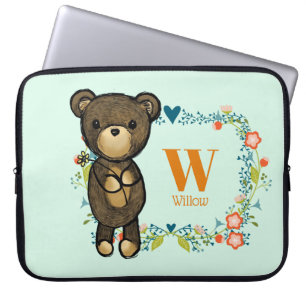 Niedlicher Bär, Gelbe Blume und Blumenkranz Laptopschutzhülle