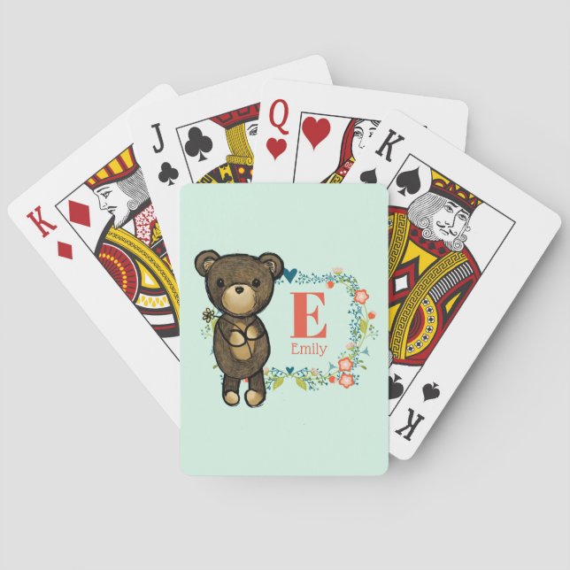Niedlicher Bär, Gelbe Blume und Blumenkranz Spielkarten (Rückseite)