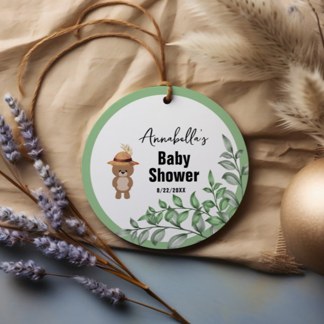 Niedlicher Bär in der Wood Baby-Dusche Geschenkanhänger (Von Creator hochgeladen)