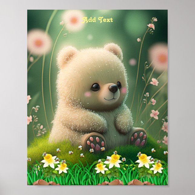 Niedlicher Bär in Garden Honey Bee Custom Wall Art Poster (Vorne)