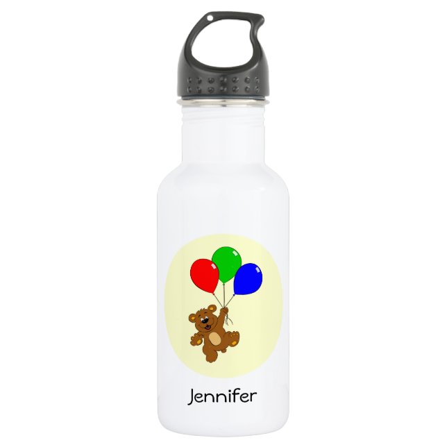 Niedlicher Bär mit Ballons Cartoon Name Kinder Trinkflasche (Vorderseite)