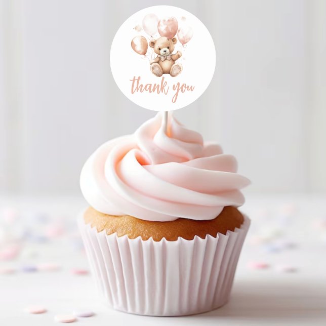 Niedlicher Bär mit Balloons | Baby Pink Runder Aufkleber (Von Creator hochgeladen)