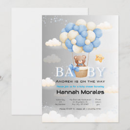 Niedlicher Bär mit Balloons DualShade Babydusche Einladung