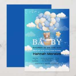 Niedlicher Bär mit Balloons DualShade Babydusche Einladung