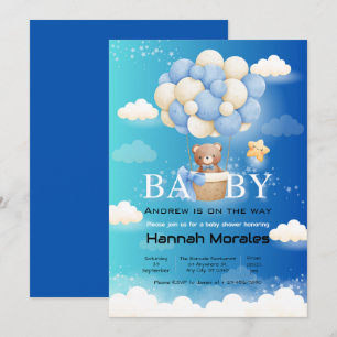 Niedlicher Bär mit Balloons DualShade Babydusche Einladung