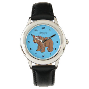 Niedlicher Bär mit Blume Cartoon Abbildung Armbanduhr