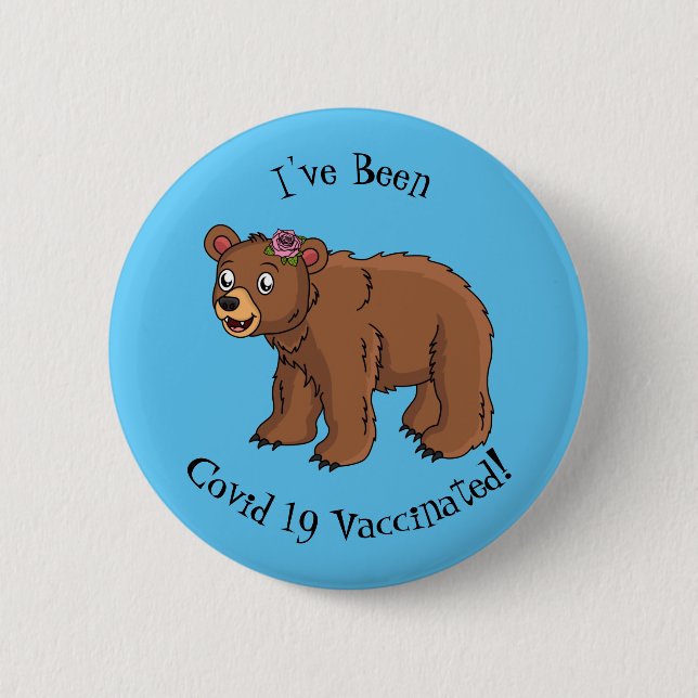 Niedlicher Bär mit Blume Cartoon Abbildung Button (Vorderseite)