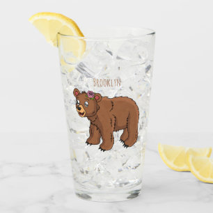 Niedlicher Bär mit Blume Cartoon Abbildung Glas