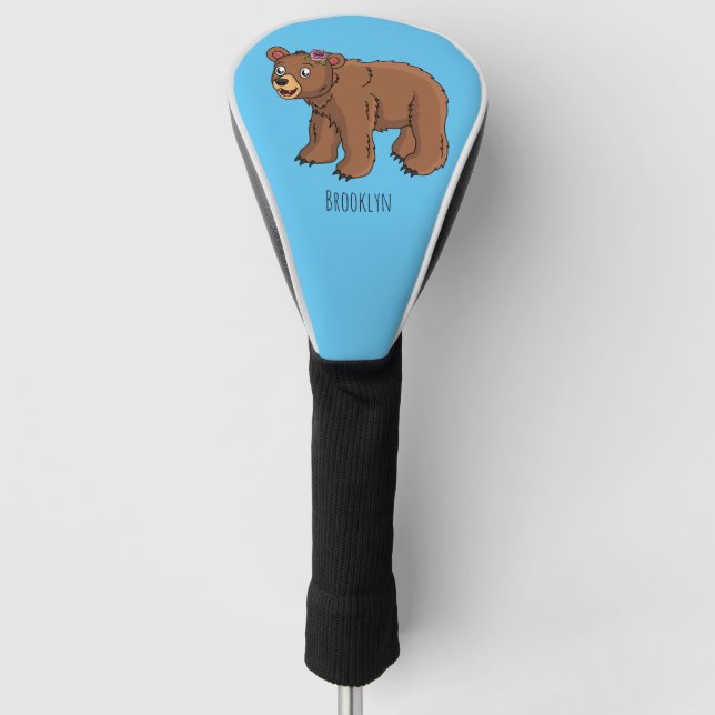 Niedlicher Bär mit Blume Cartoon Abbildung Golf Headcover (Vorderseite)