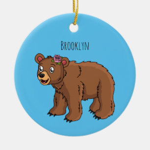 Niedlicher Bär mit Blume Cartoon Abbildung Keramik Ornament