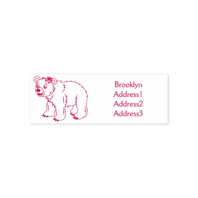 Niedlicher Bär mit Blume Cartoon Abbildung Permastempel (Design)