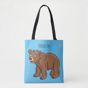Niedlicher Bär mit Blume Cartoon Abbildung Tasche
